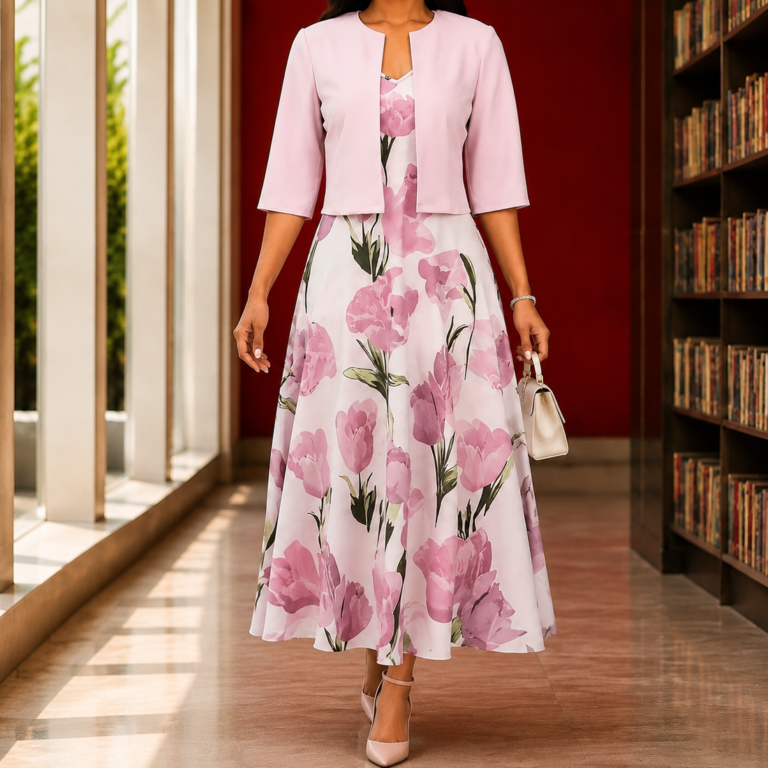 Rhea Floral Dress Set - Pink