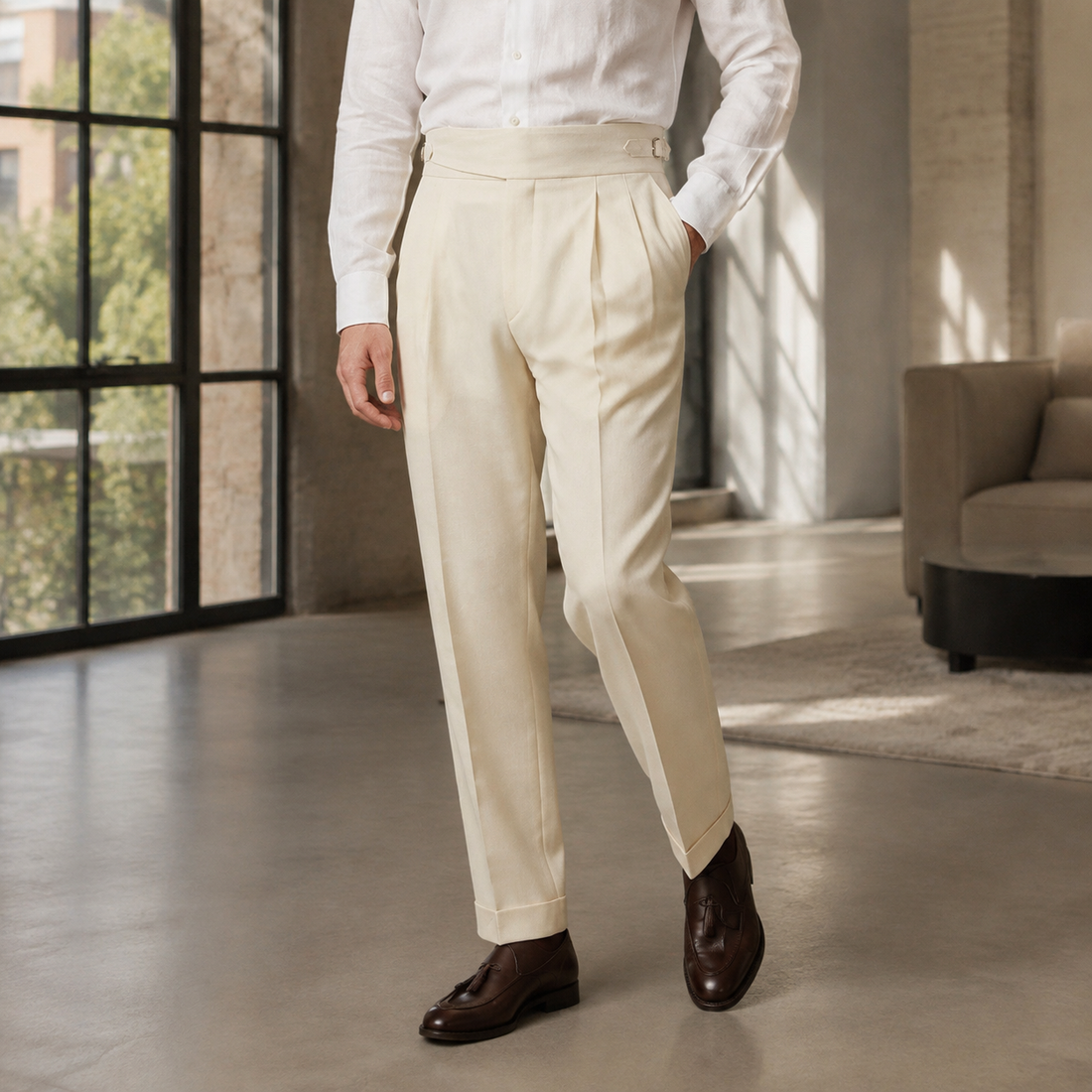 Oscar Pleated Pants - Cream