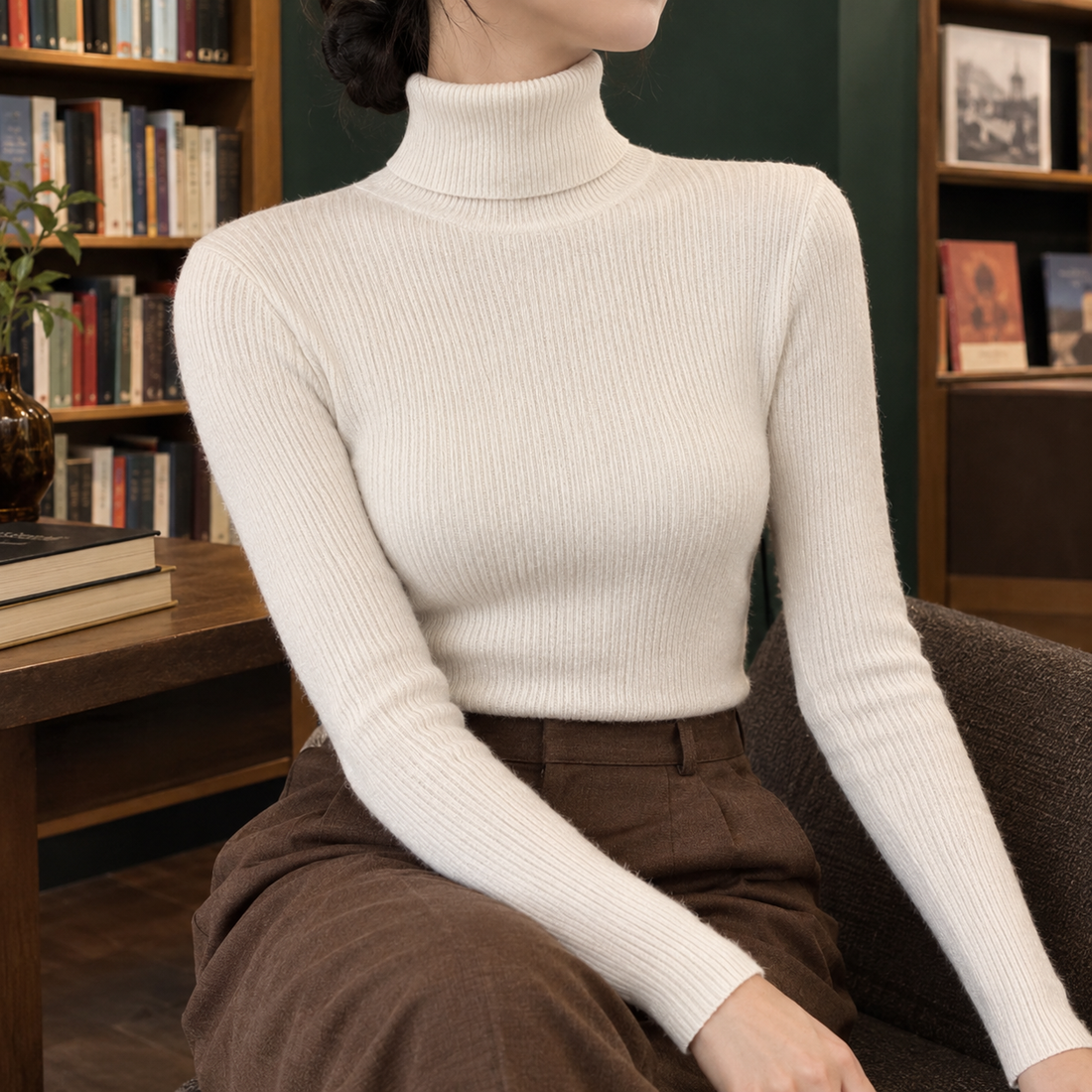 Nadine-Mae Ribbed Turtleneck - Black
