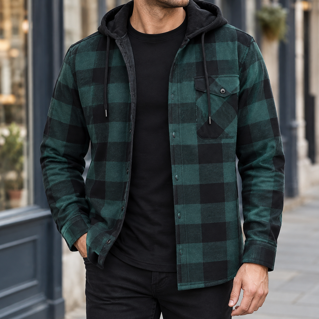 Giles Hooded Plaid Jacket - Green Plaid