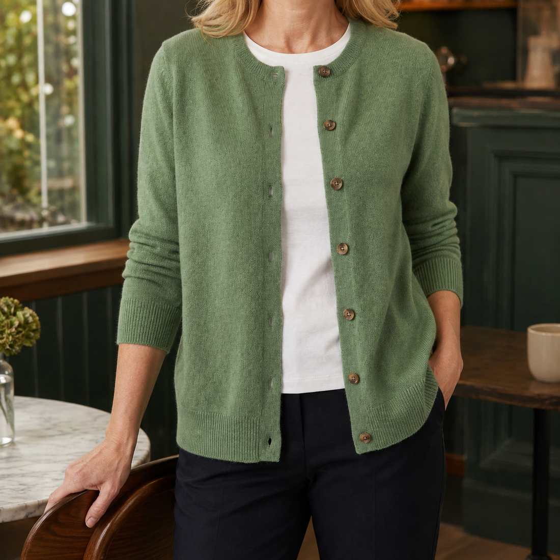 Annabel-Jane Button Front Sweater - Green