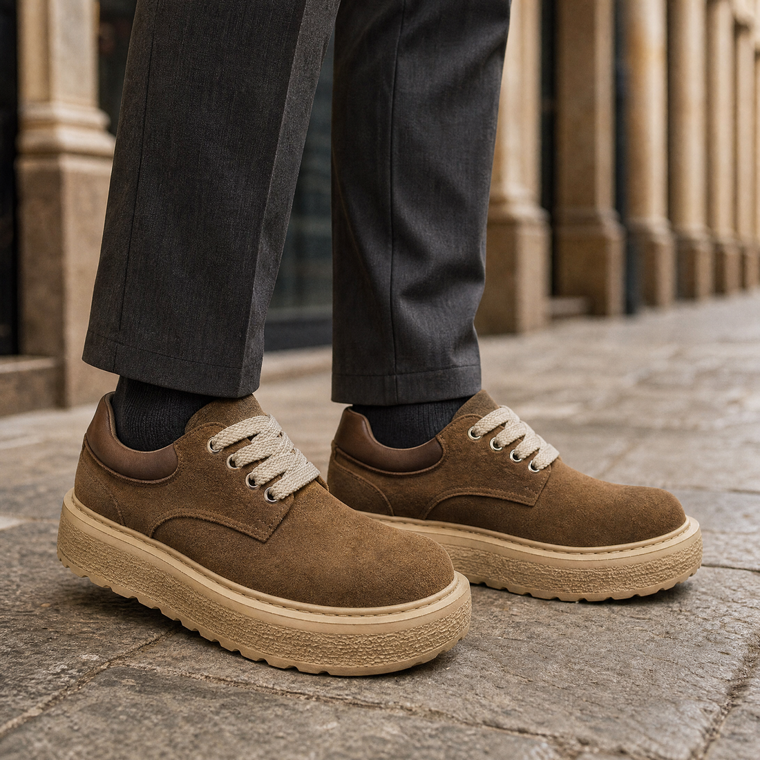 Isernia Platform Derby Shoes - Khaki