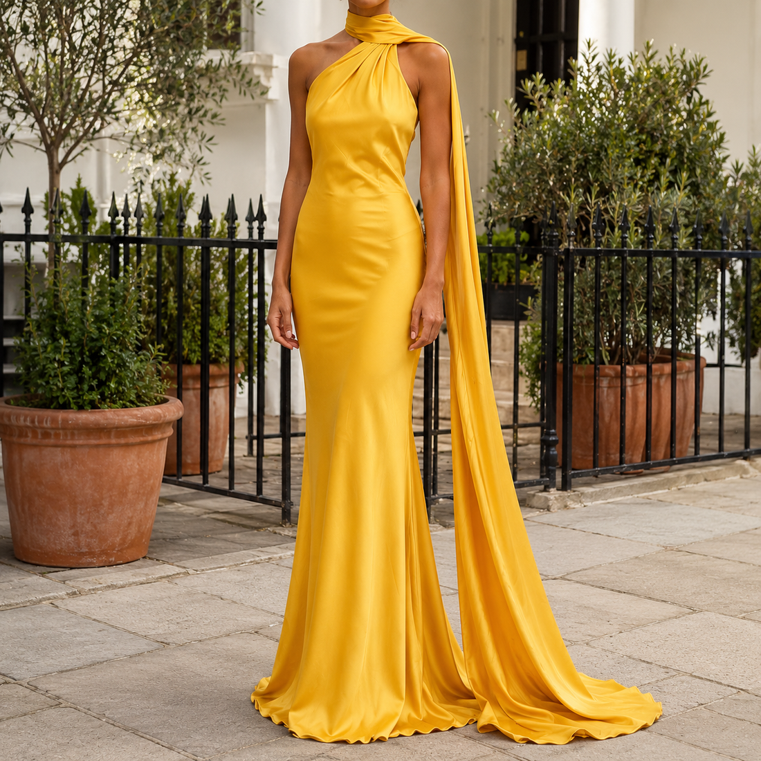 Wexford Scarf Halter Dress - Yellow