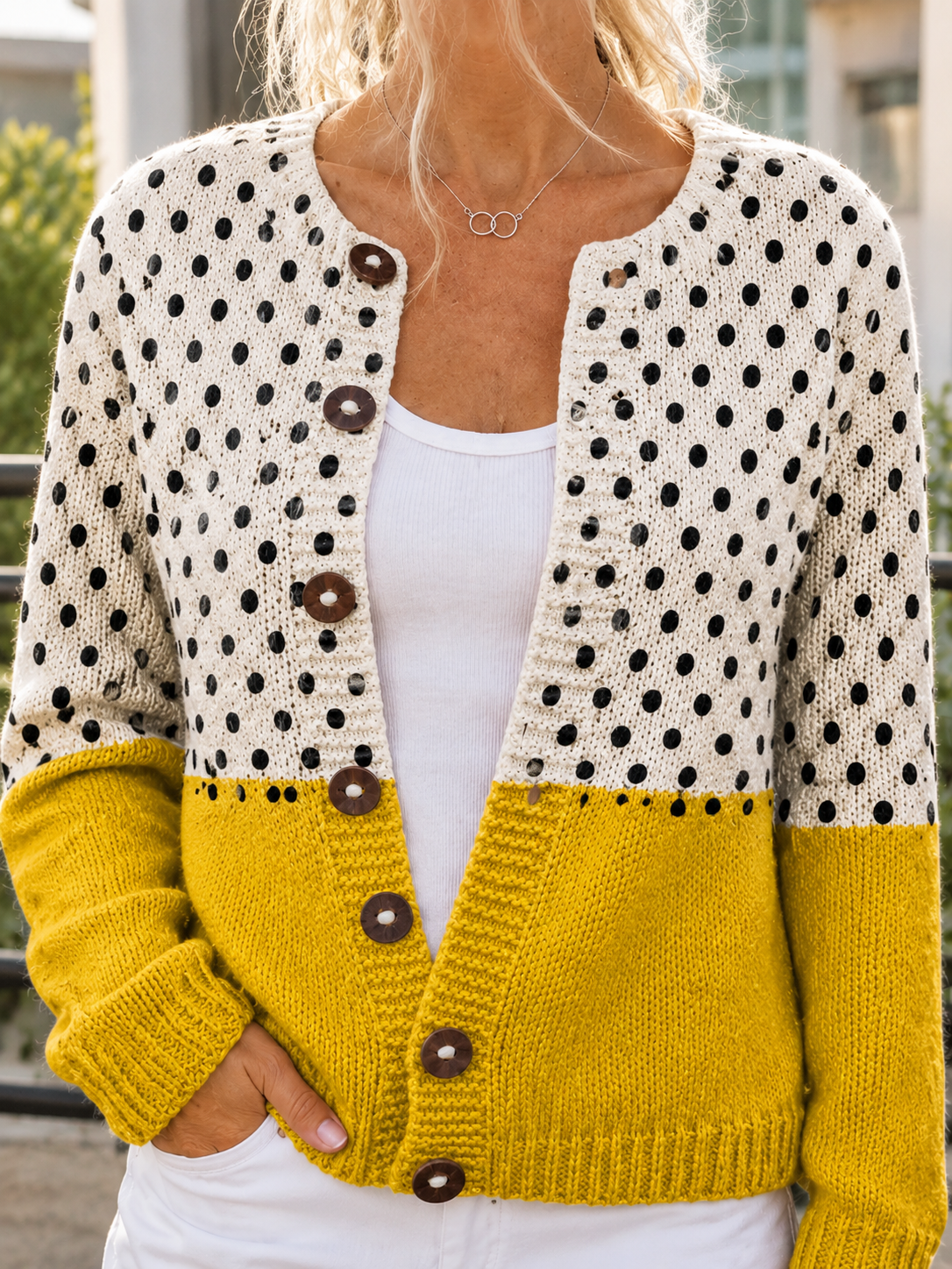 Madeleine Polka Dot Cardigan - Mustard Yellow And Cream