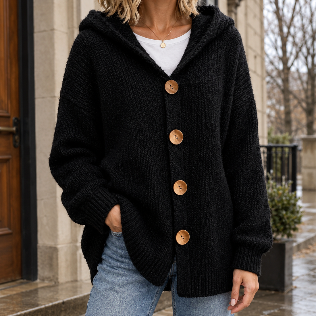Katherine-June Hooded Cardigan - Black