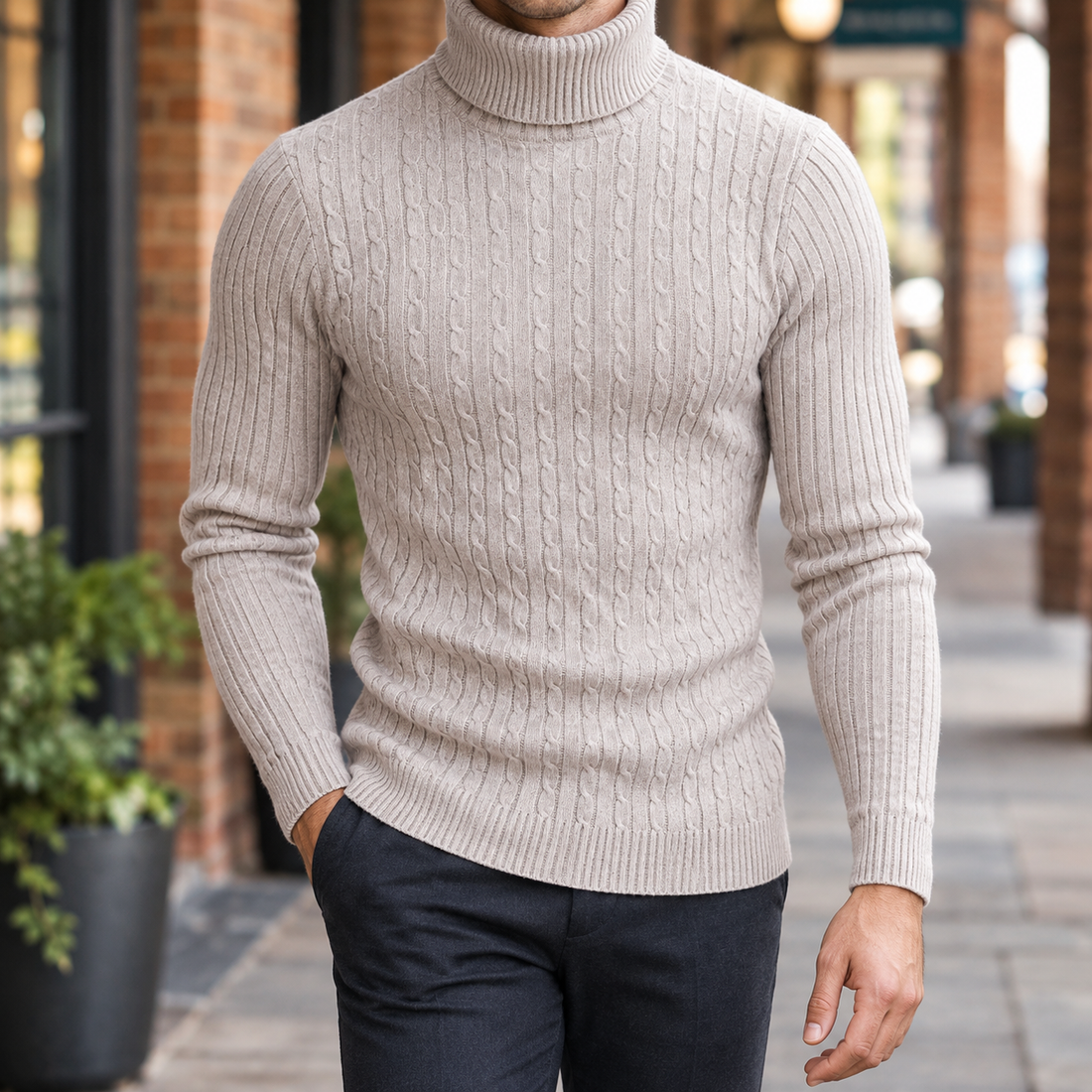 Pierrick Cable Turtleneck - Beige