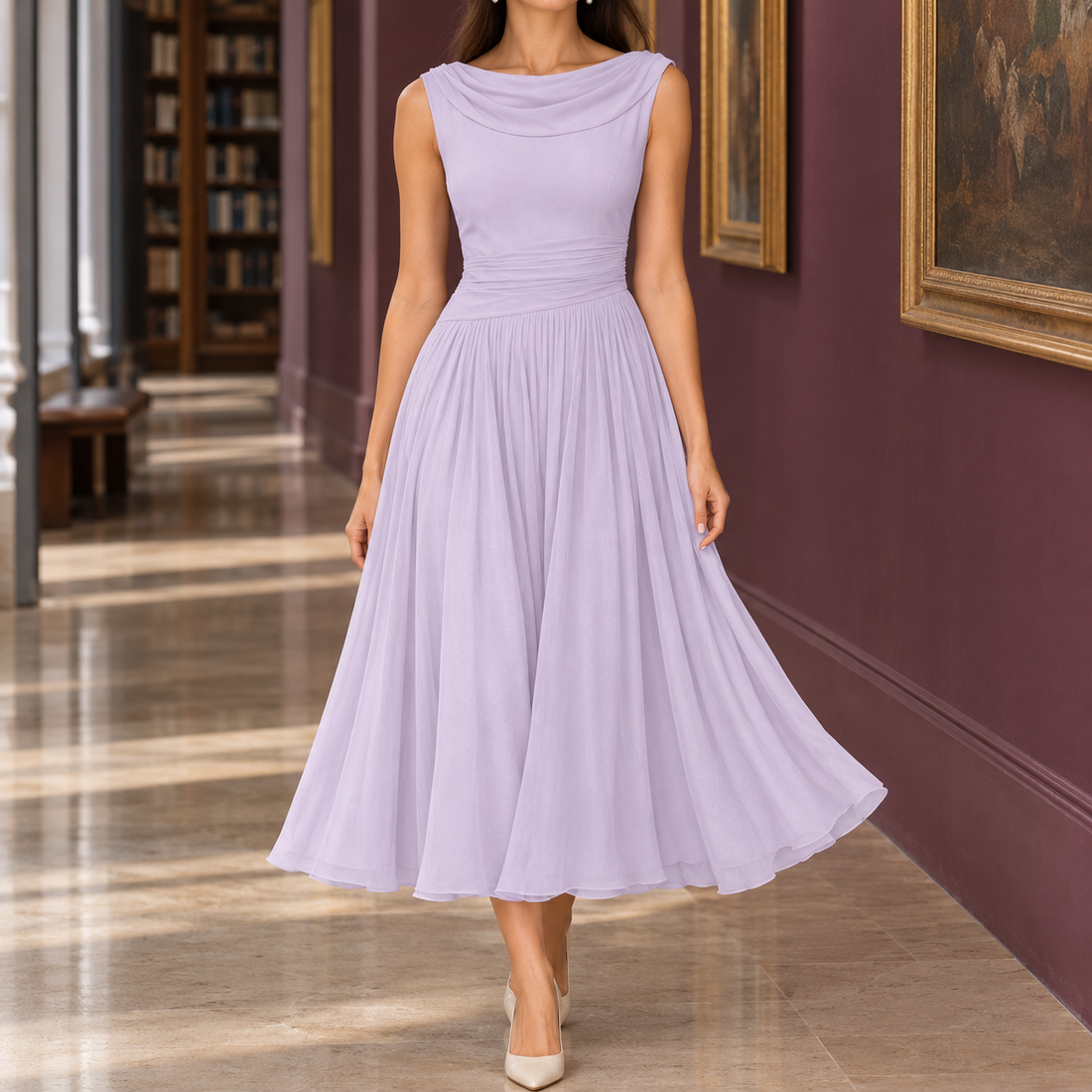 Calla-Grace Draped Midi Dress - Purple