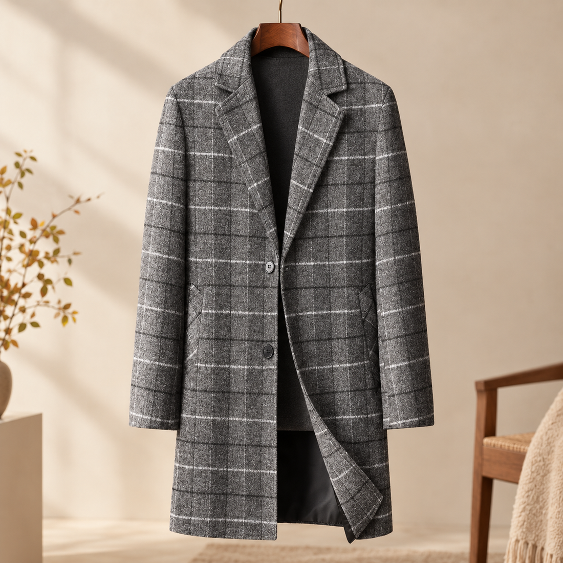 Harris Plaid Overcoat - Gray