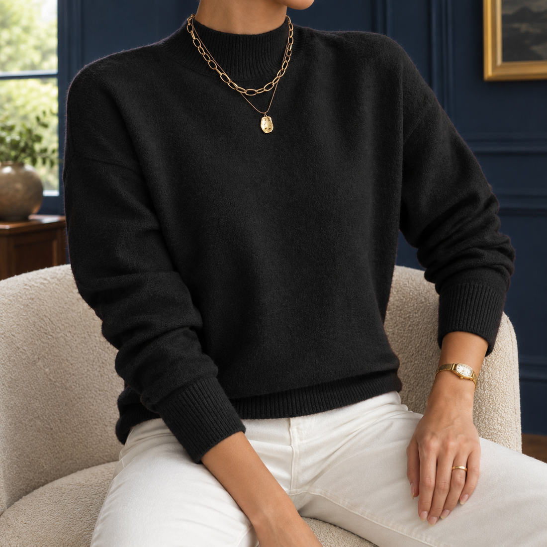 Caroline Mock Neck Sweater - Black