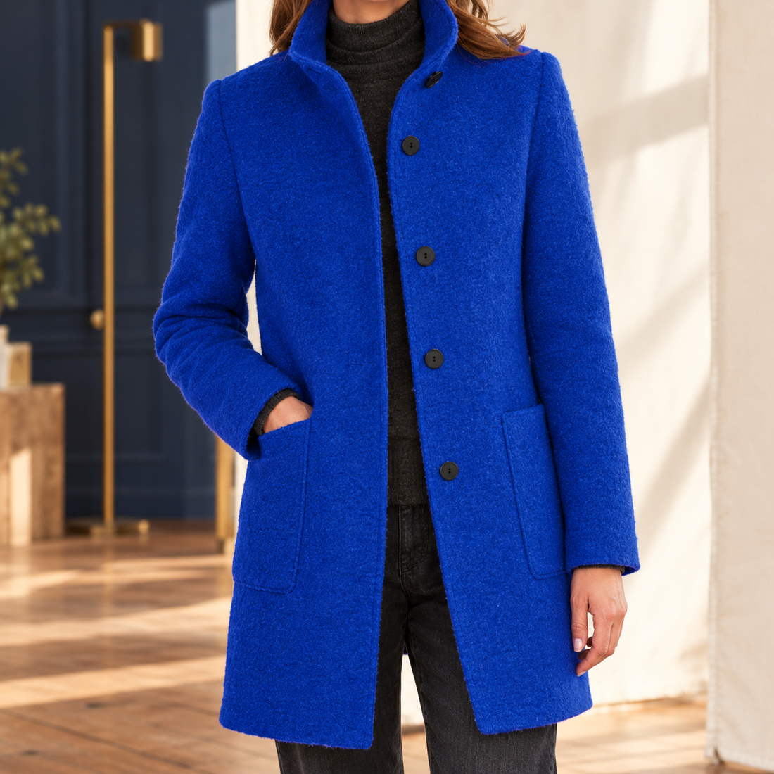 Lana-Belle Stand Collar Coat - Bright Blue