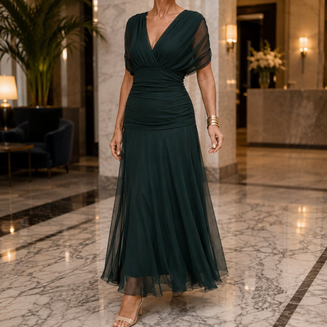 Noelle Draped Maxi Dress - Dark Green