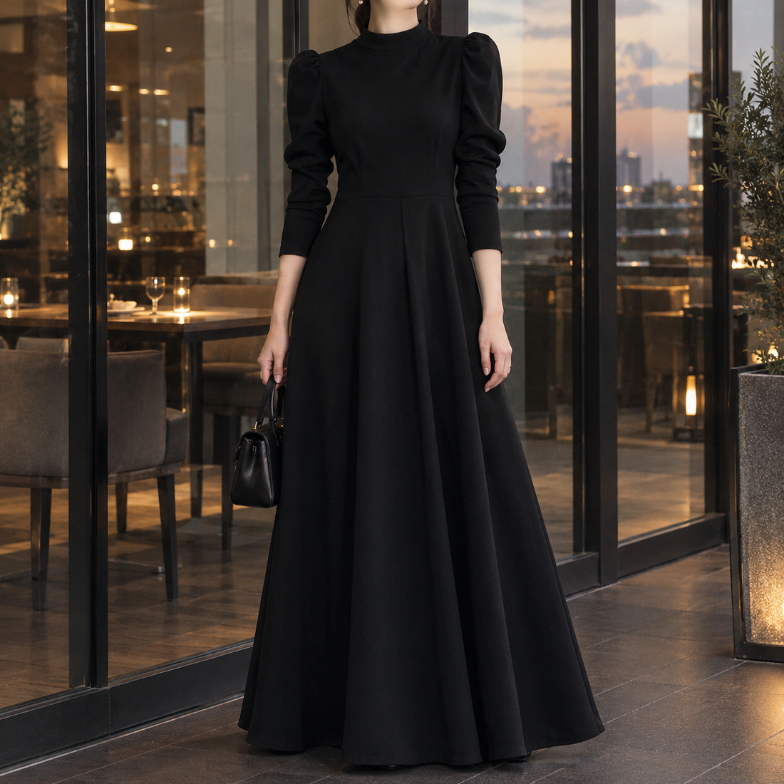 Cora Puff Sleeve Dress - Black