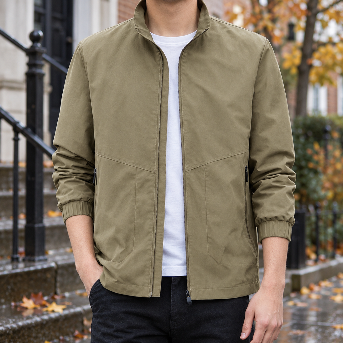 Emilio-Miles Stand Collar Jacket - Khaki