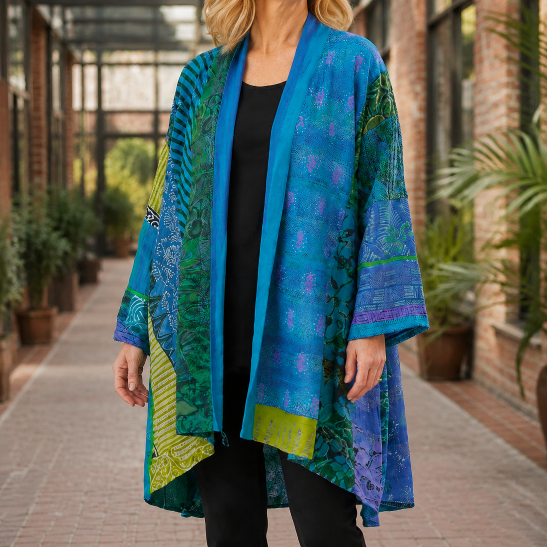 Chiara Patchwork Cardigan - Blue