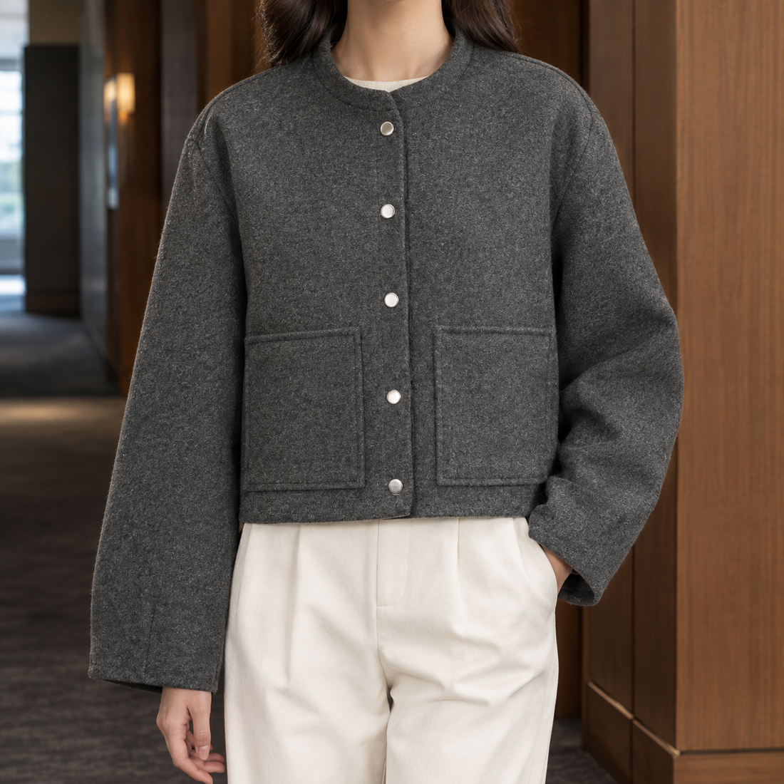 Faith Cropped Jacket - Gray