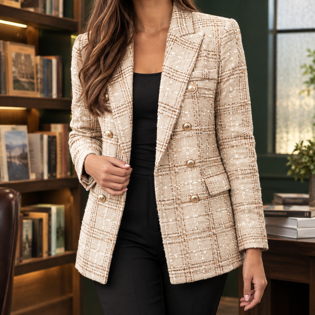 Adriana-Jane Double-Breasted Blazer - Khaki