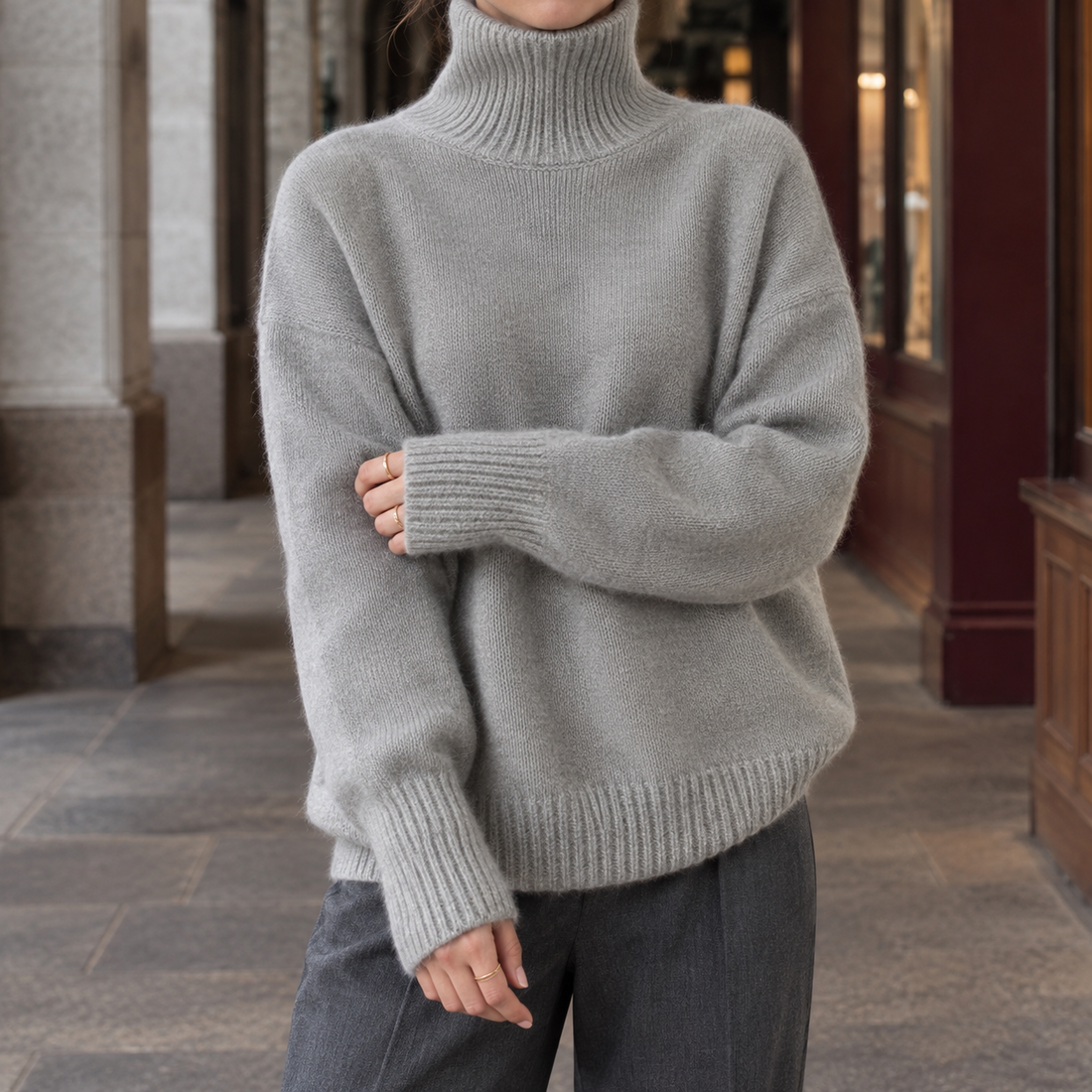 Vanessa Turtleneck Sweater - Light Gray