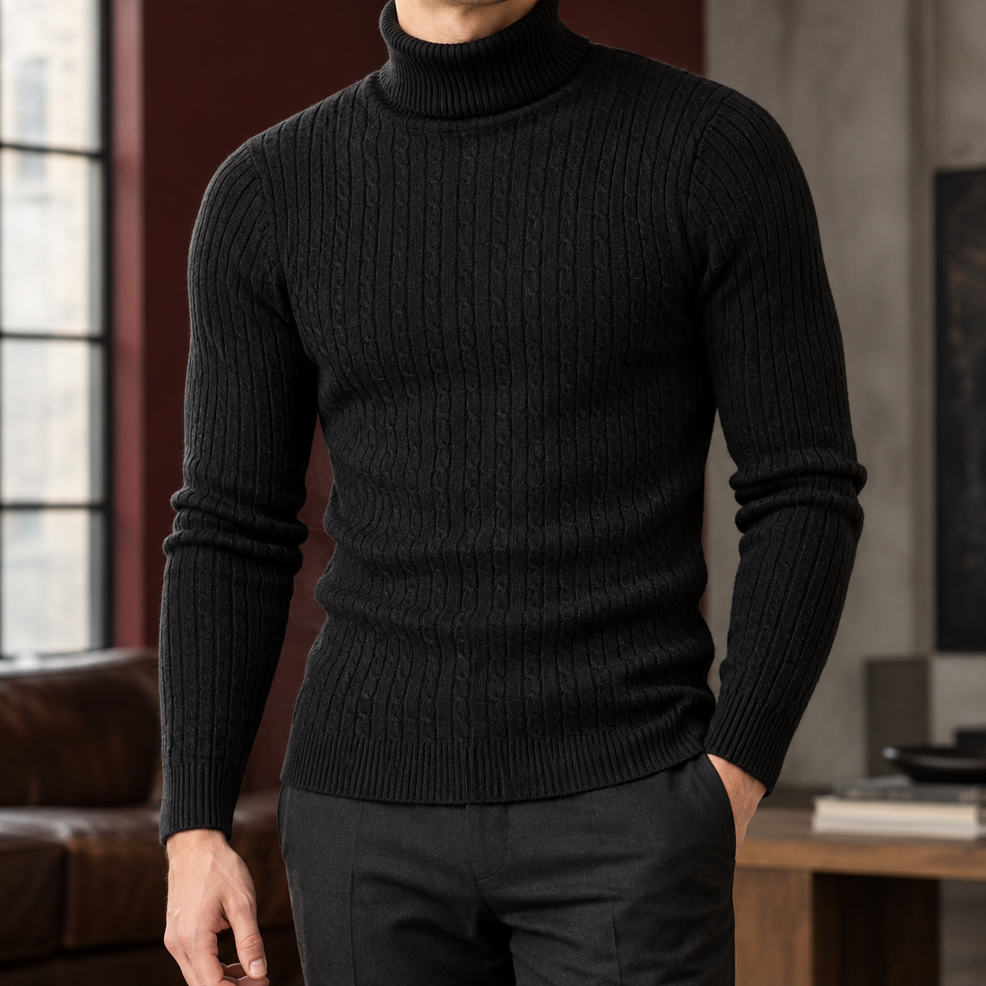 Toby Cable Turtleneck - Black