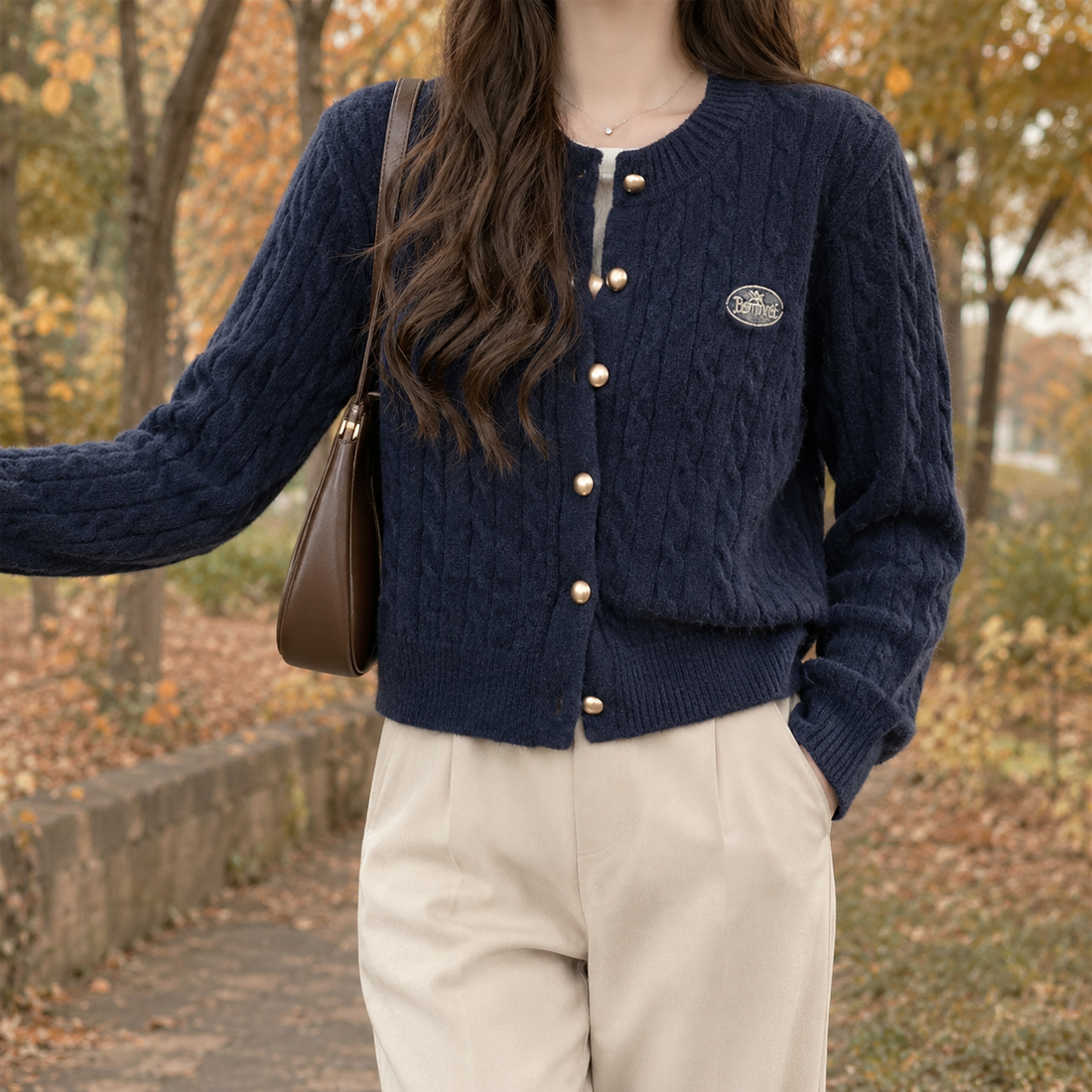 Lorelei-Jane Cable Knit Cardigan - Navy Blue
