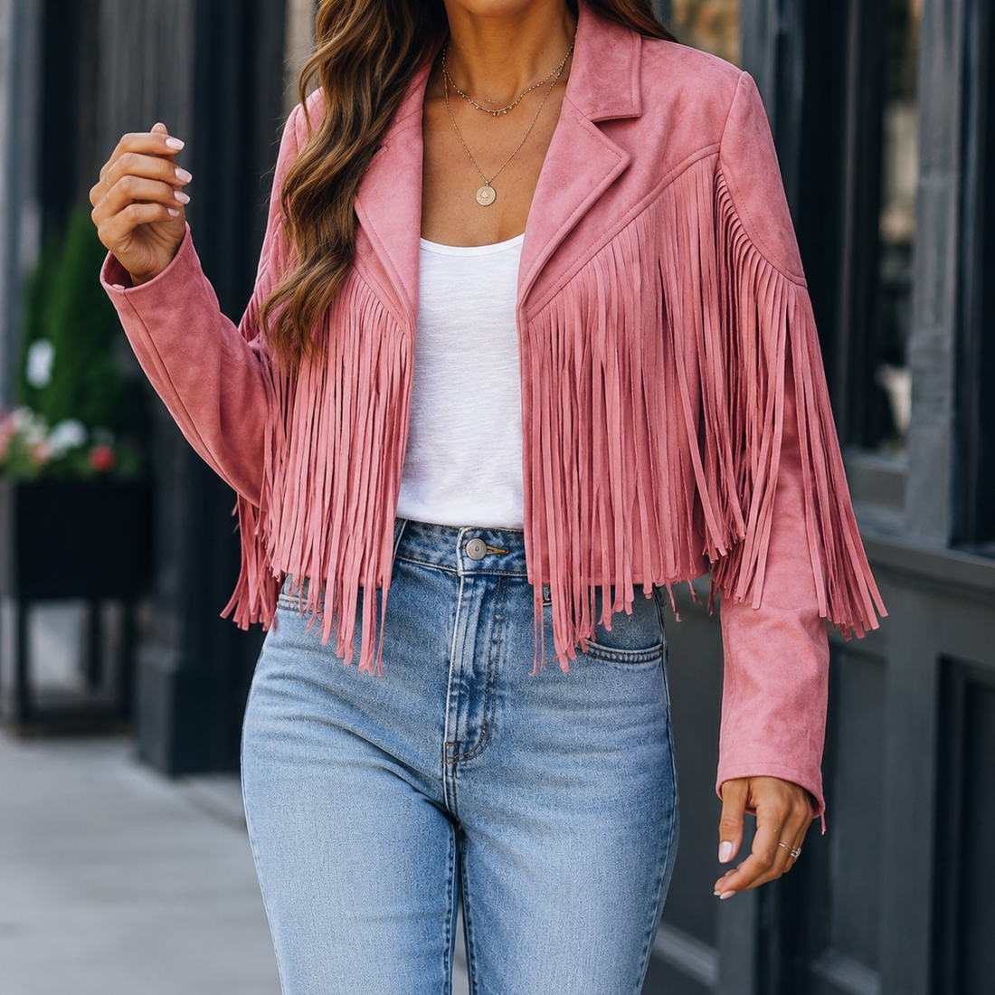 Giselle-Grace Fringe Jacket - Pink