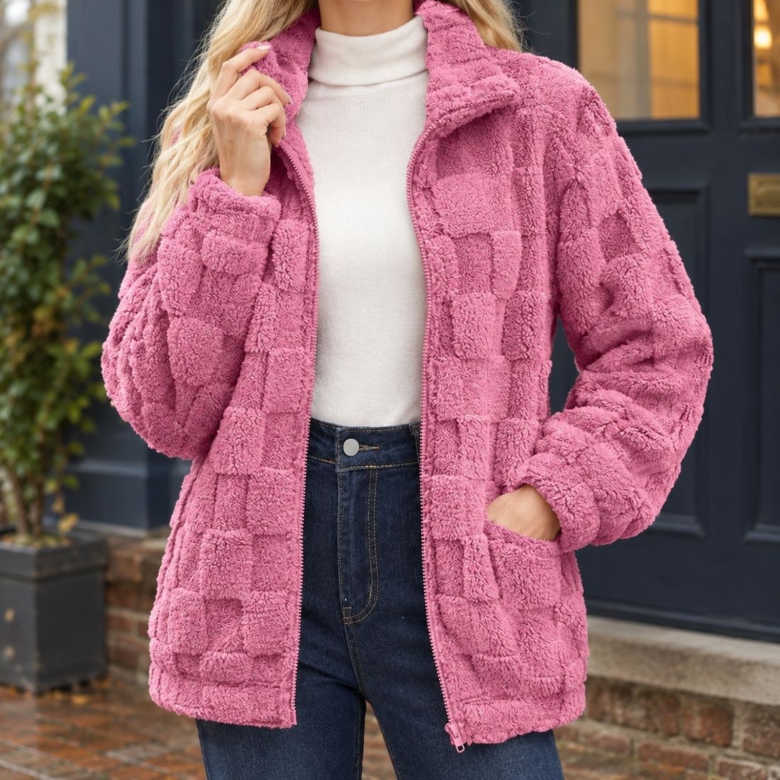Kelsey Textured Jacket - Rose Red