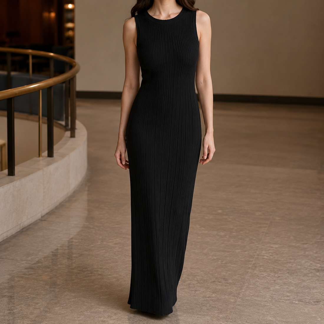 Nadine Ribbed Maxi Dress - Black