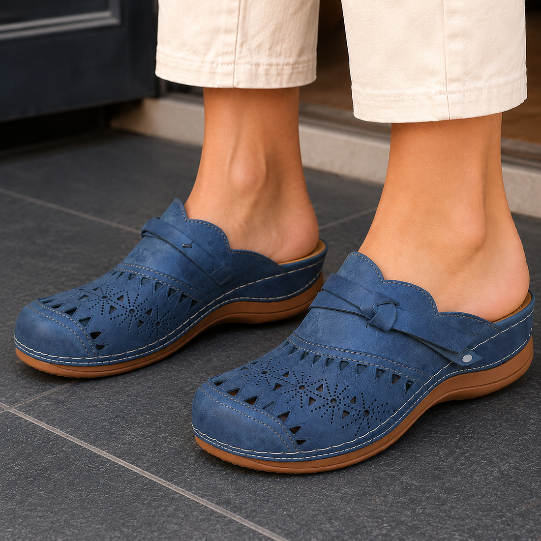 Cardini Cutout Mules - Blue