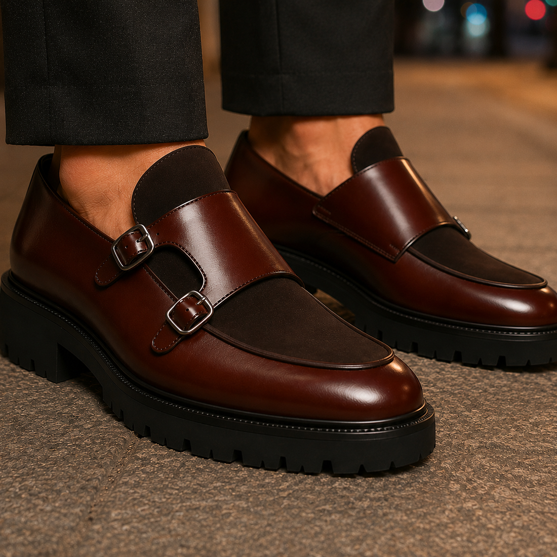 Giordano Double Monk Shoes - Chestnut Brown