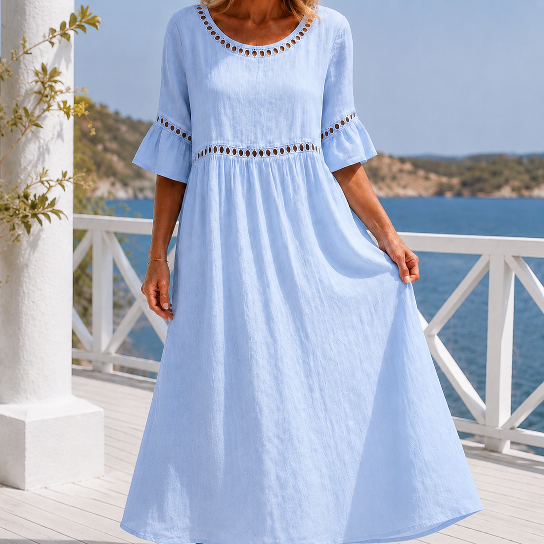 Junia Eyelet Maxi Dress - Sky Blue