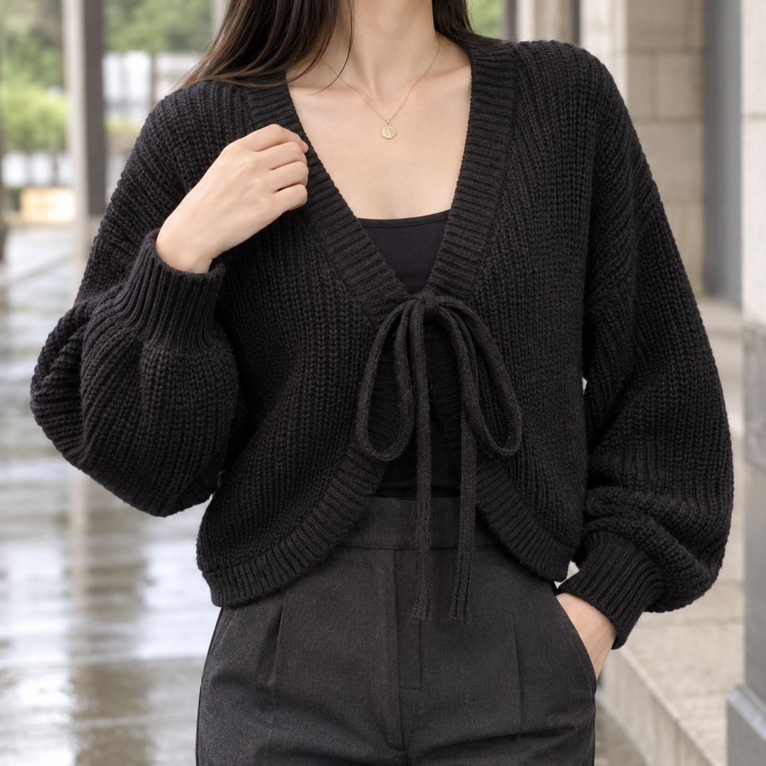 Maylis Tie Front Cardigan - Black