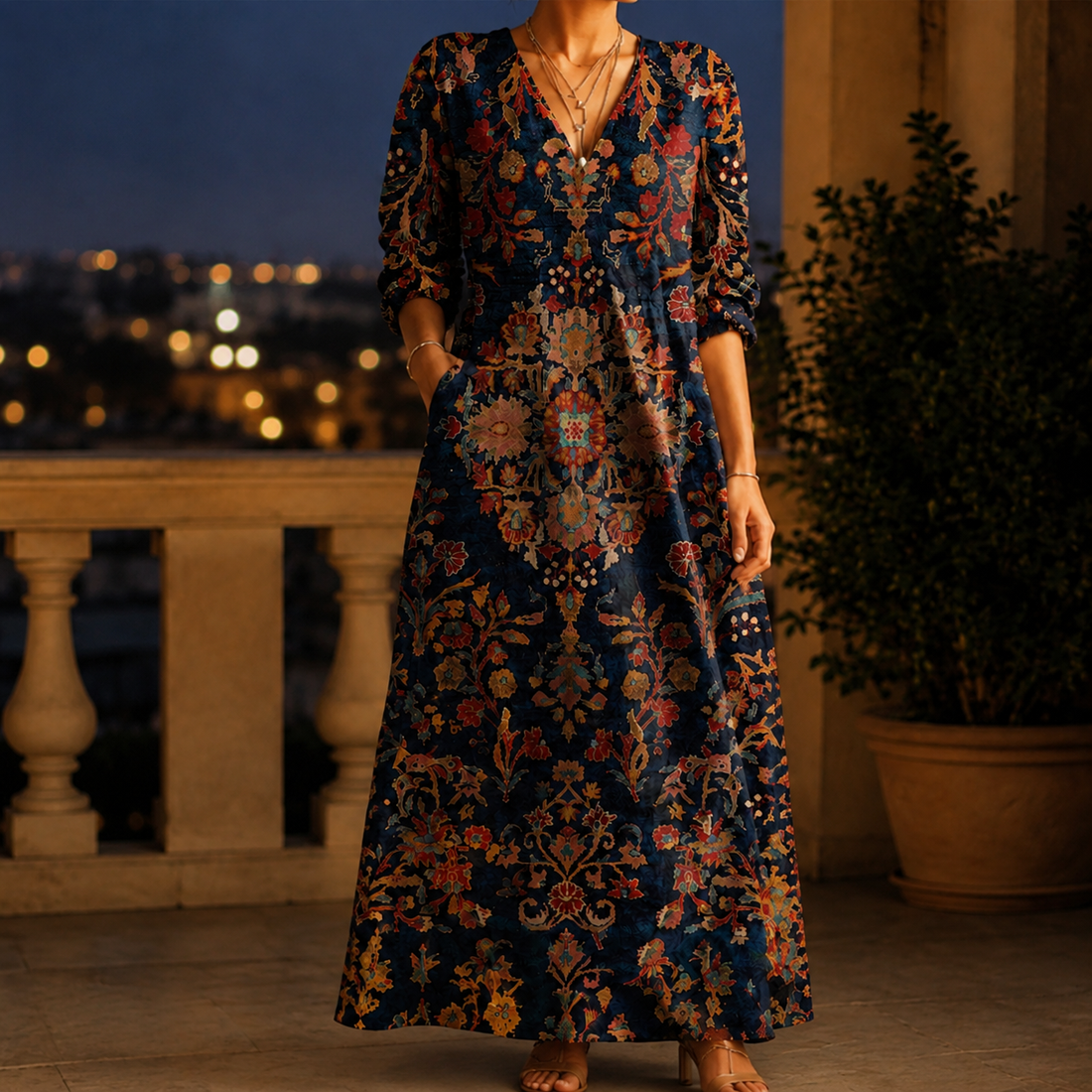 Stella Floral Maxi Dress - Navy Floral