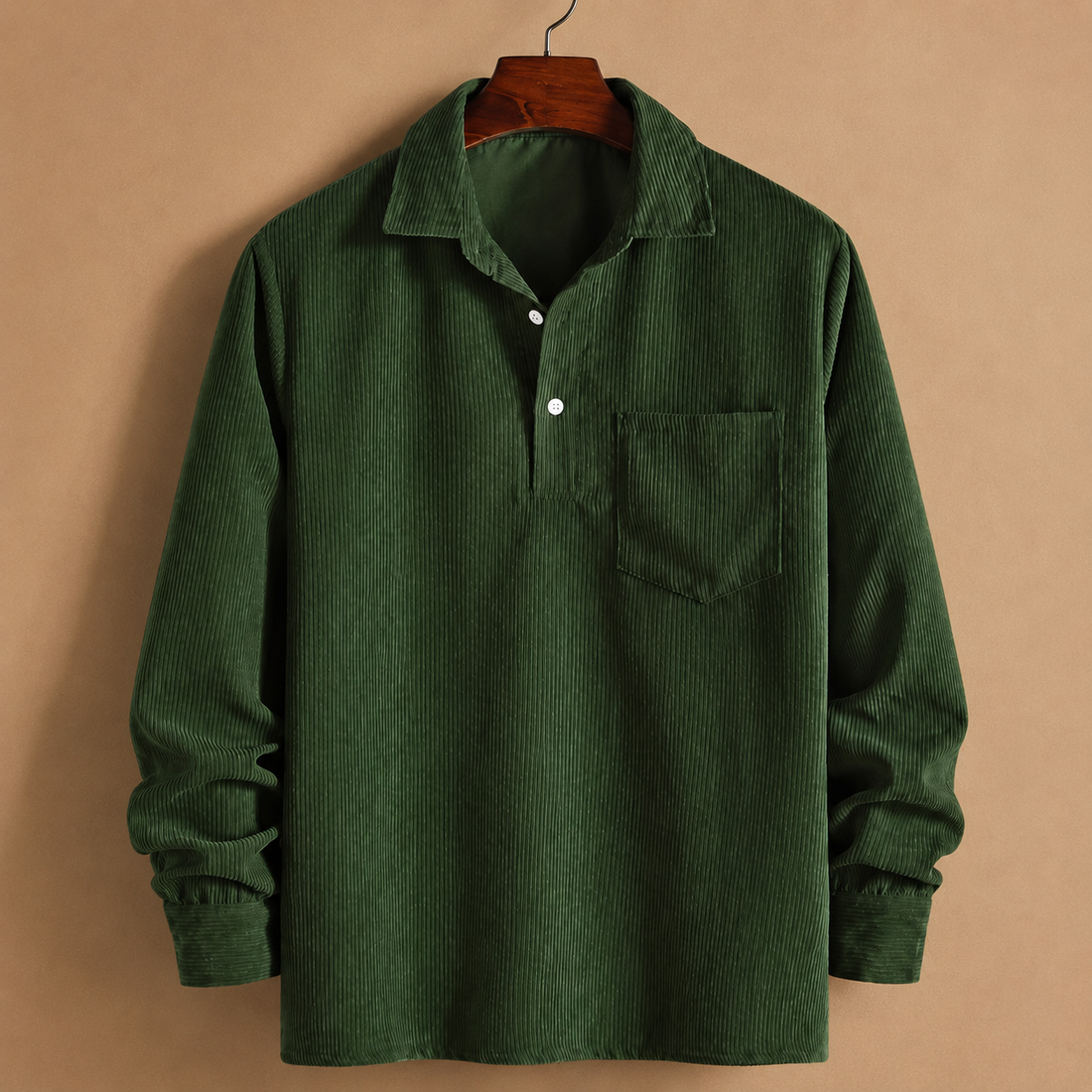 Leon Corduroy Polo - Army Green