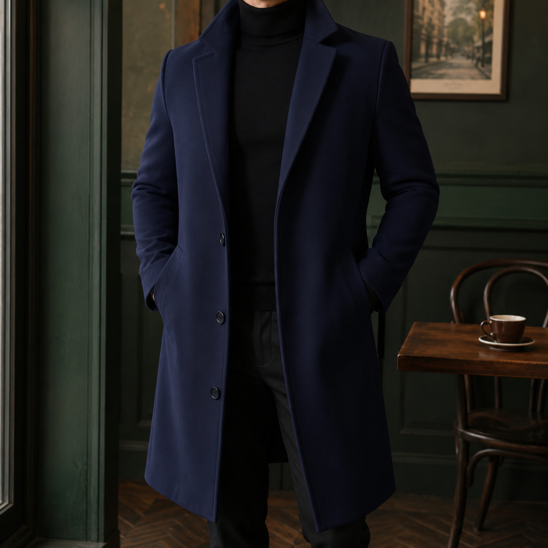 Thaddeus Tailored Overcoat - Navy