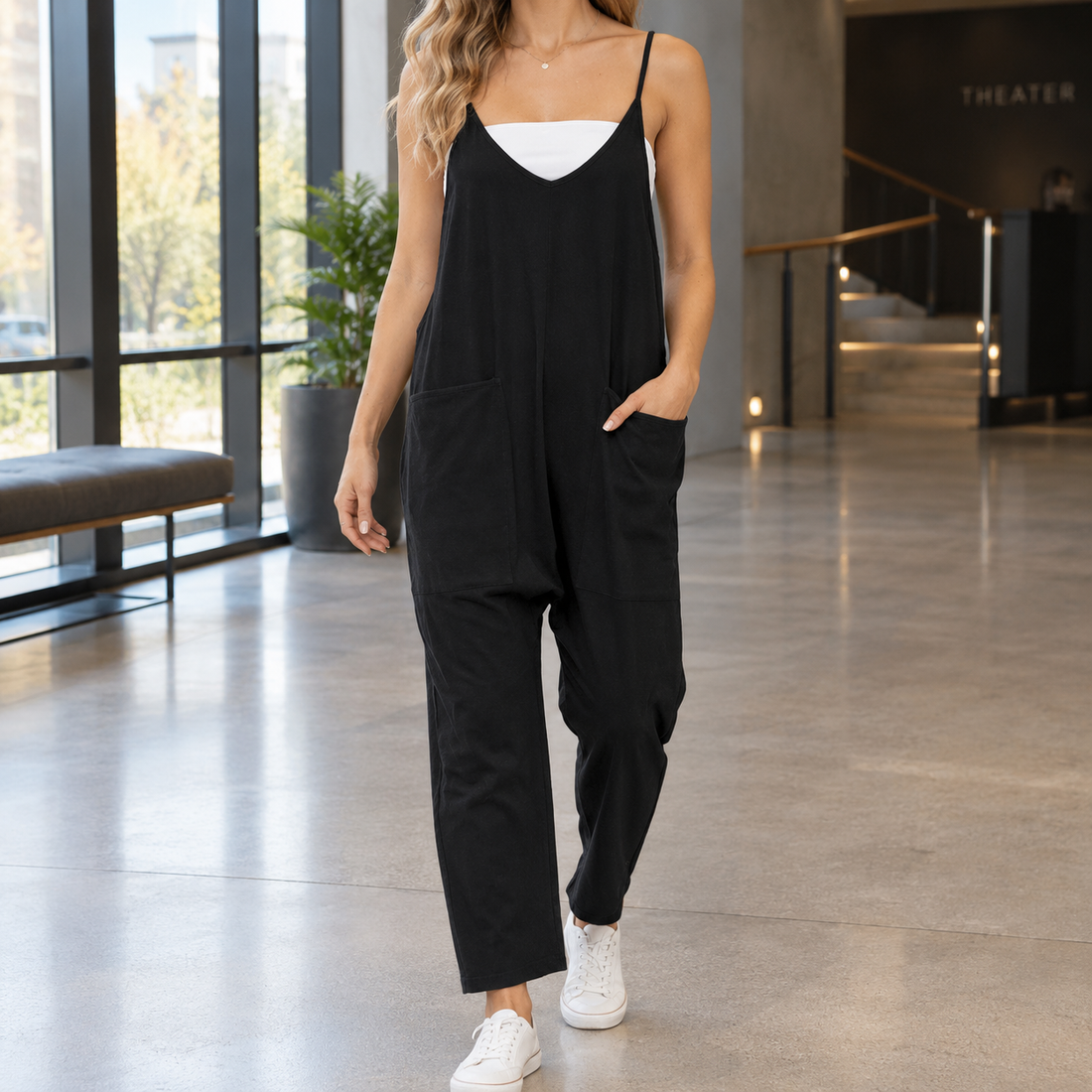 Evelina-Grace V-Neck Jumpsuit - Black