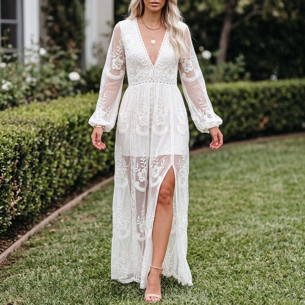 Willa Embroidered Maxi Dress - White