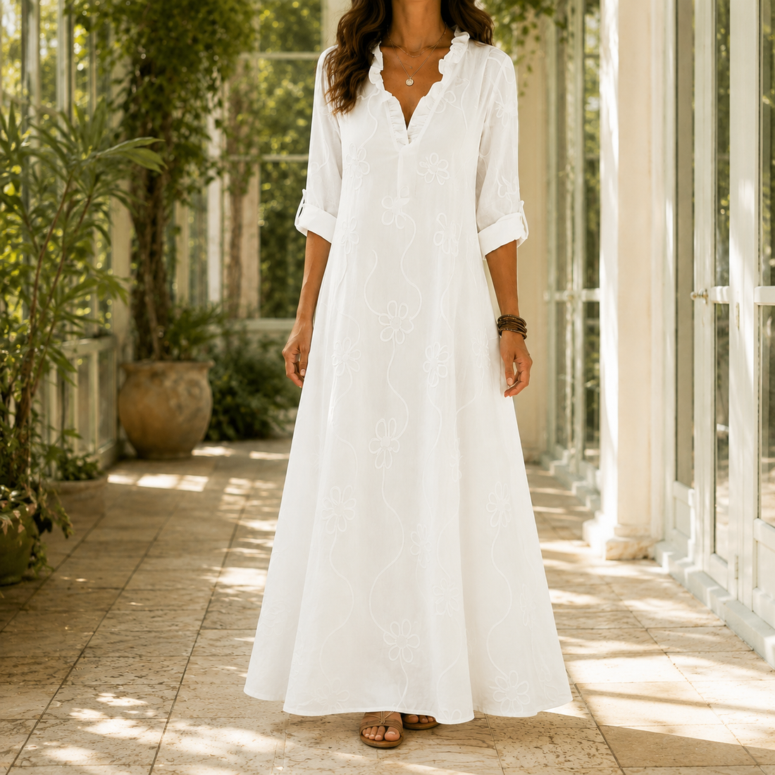 Simone Embroidered Maxi Dress - White
