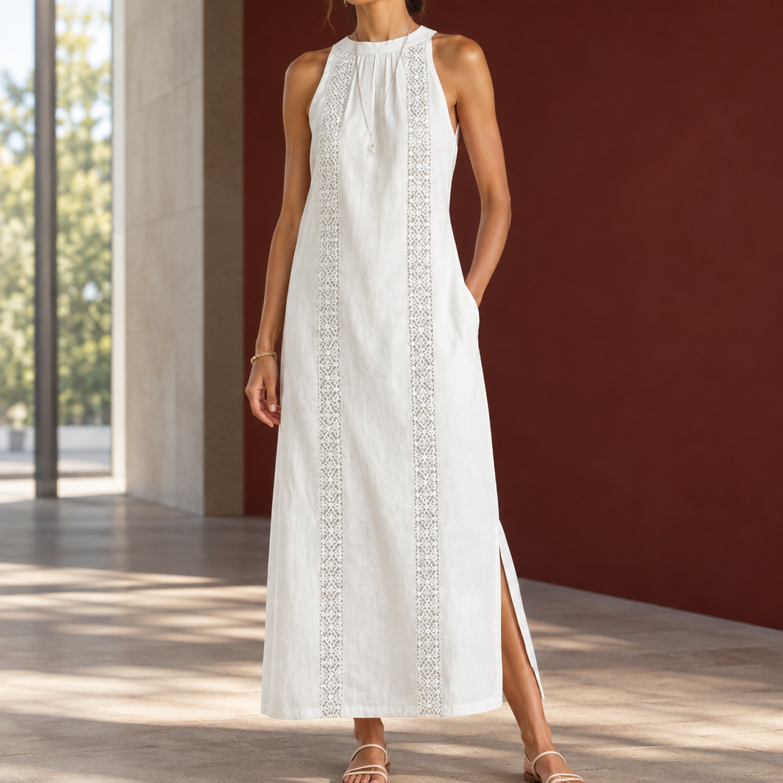 Morgan Lace Panel Dress - White