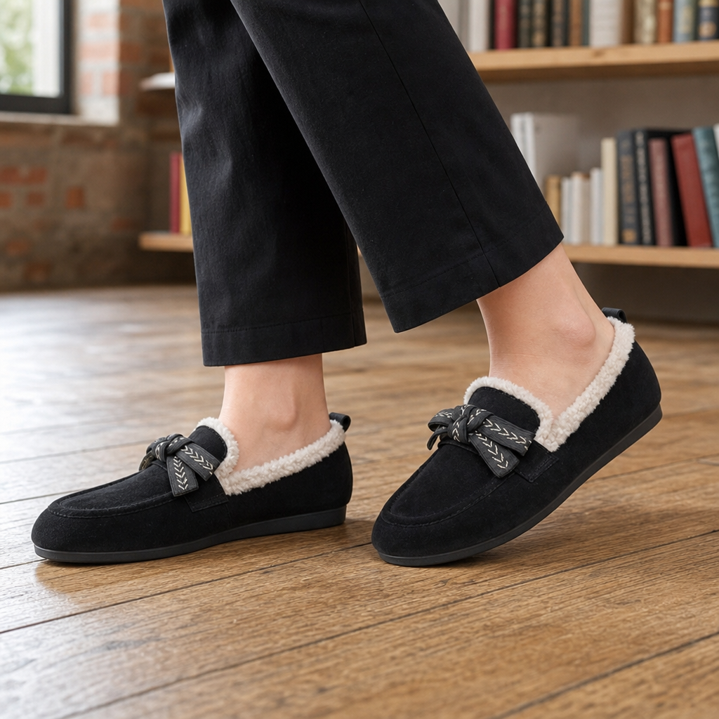 Camerino Fleece Lined Loafers - Black