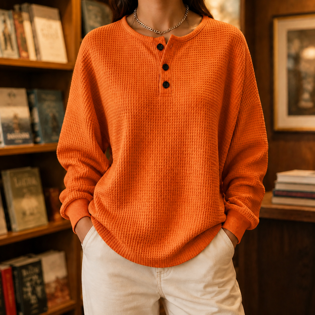Nora Waffle Sweater - Orange
