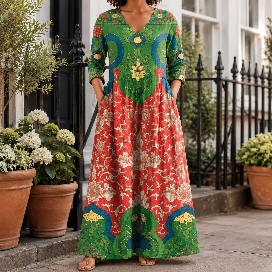 Aria-Claire Printed Maxi Dress - Green