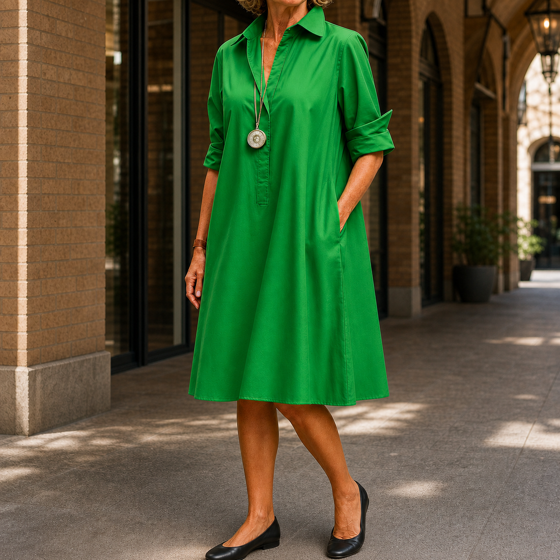 Phoebe A-Line Midi Dress - Green
