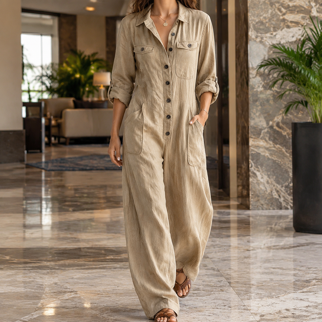 Albertine Utility Jumpsuit - Khaki