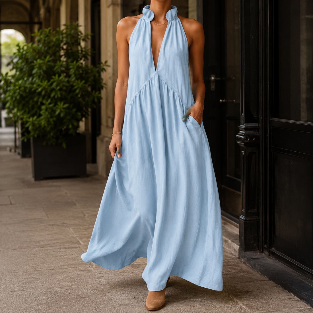 Maia Halter Maxi Dress - Soft Sky Blue