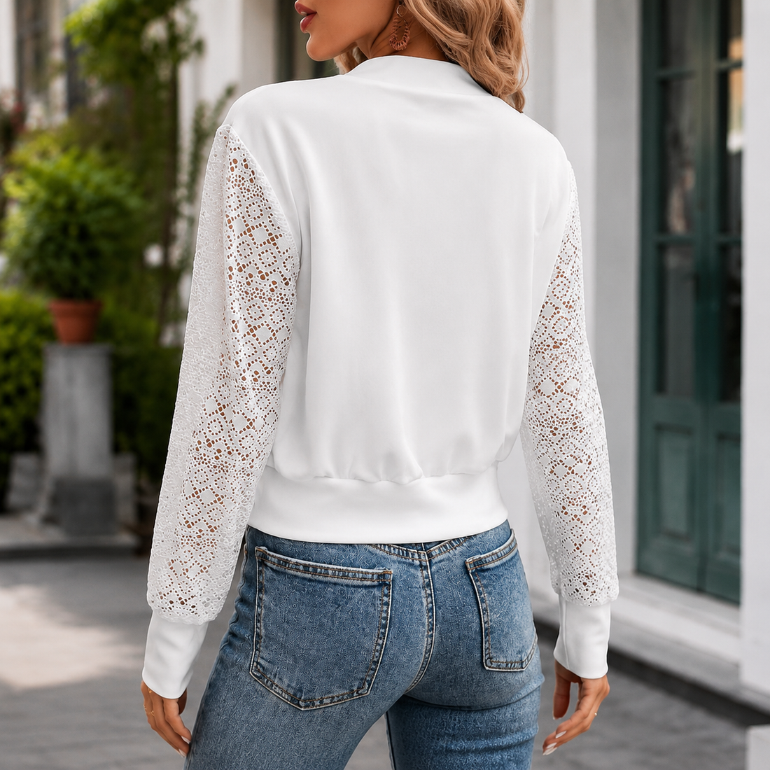 Audrey Crochet Sleeve Jacket - Lead Alternate View