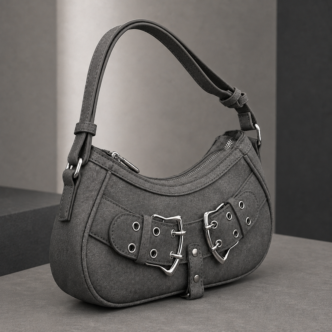 Grimaldi Buckle Shoulder Bag - Lead Alternate View