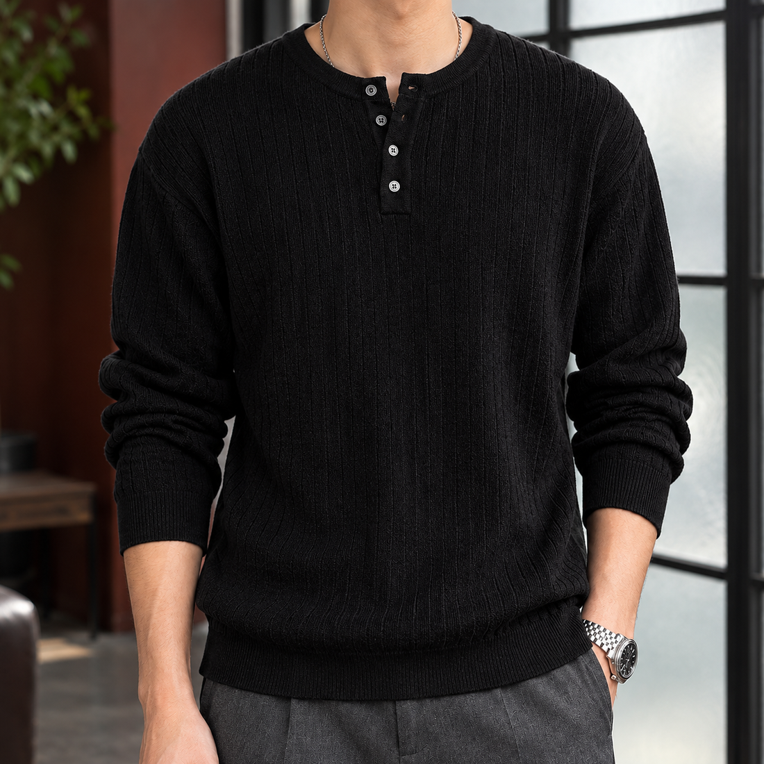 Roland Ribbed Sweater - Lead Product Detail