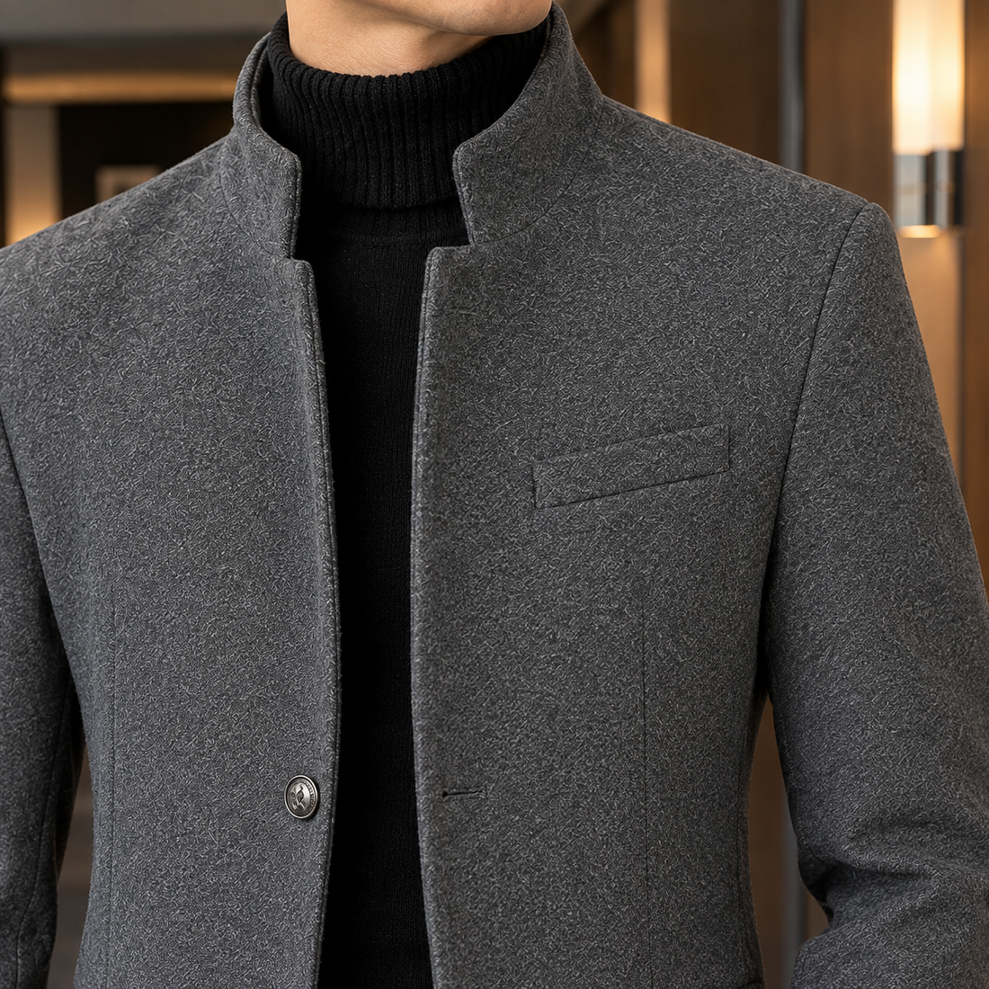 Harvey Stand Collar Overcoat - Lead Product Detail