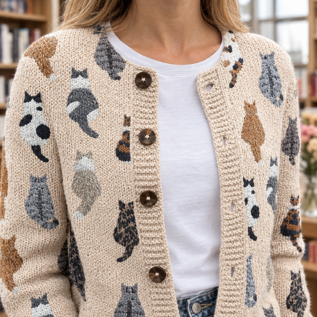 Mina-Grace Cat Print Cardigan - Lead Product Detail