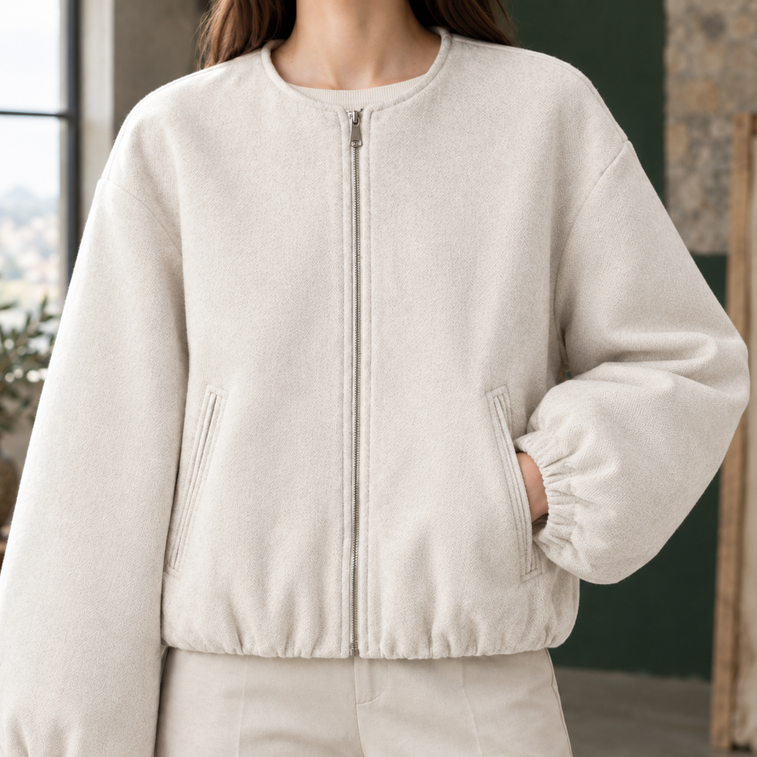 Rebecca Collarless Zip Jacket - Lead Product Detail