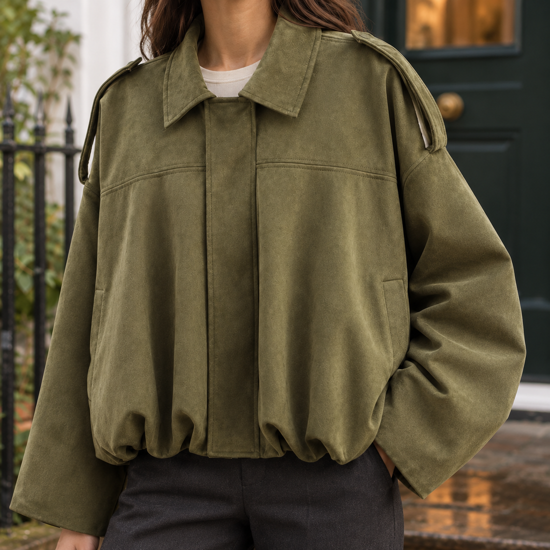 Molly Suede Bomber Jacket - Lead Product Detail